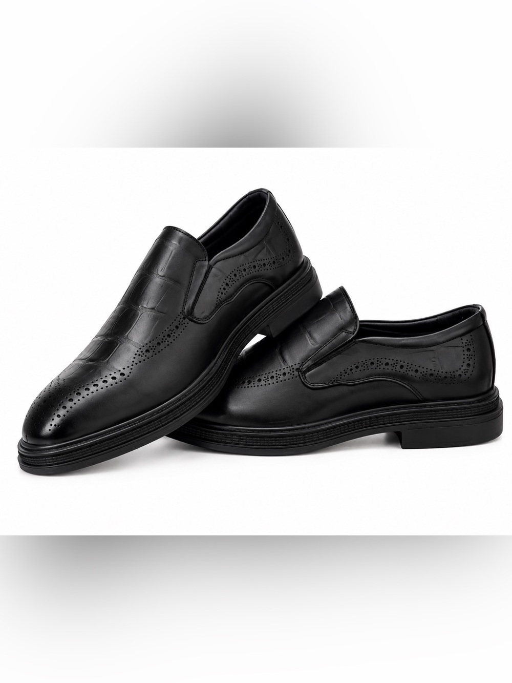 Brand NewMen's Black Slip-On Brogue-Detail Dress Loafers